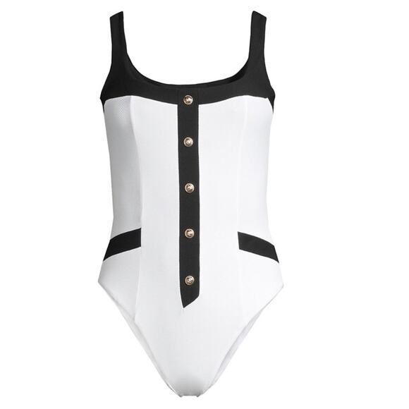BALMAIN Signature Button Contrast One Piece Swimsuit - Picture 1 of 10
